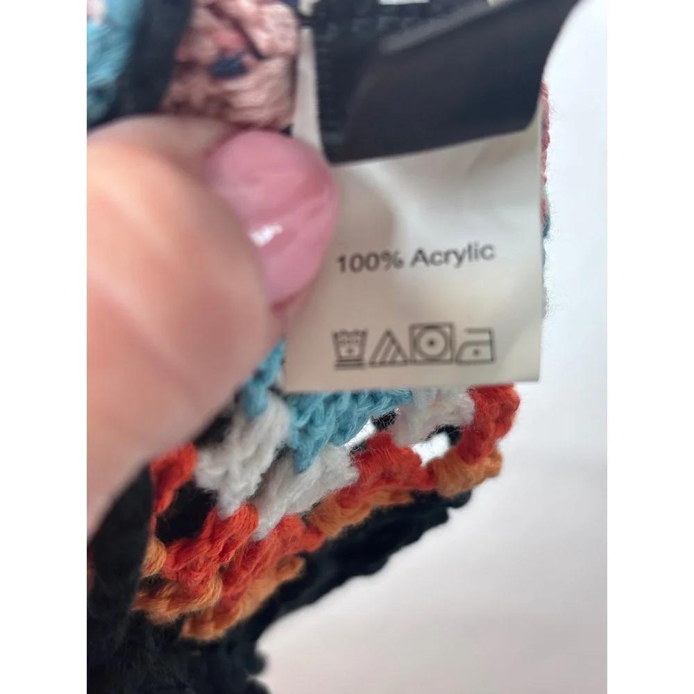 Shein Curve Crochet Granny Square Fringe‎ Top Multi-Color Boho Festival 1XL